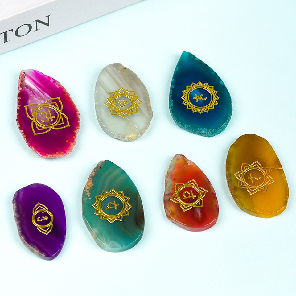 Seven Chakra Agate Slice Set (Golden Symbols)